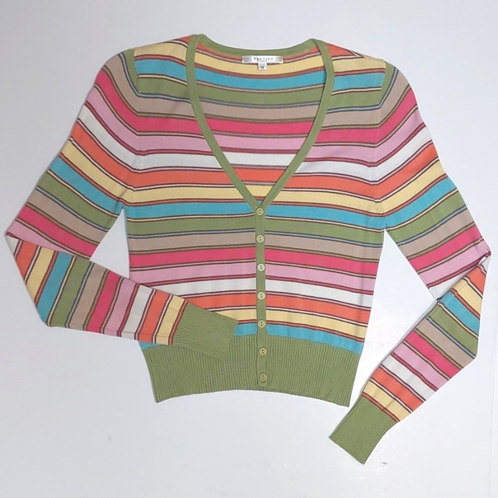 Vertigo Paris Sherbert Shades Striped Cotton Sweater, Size XS